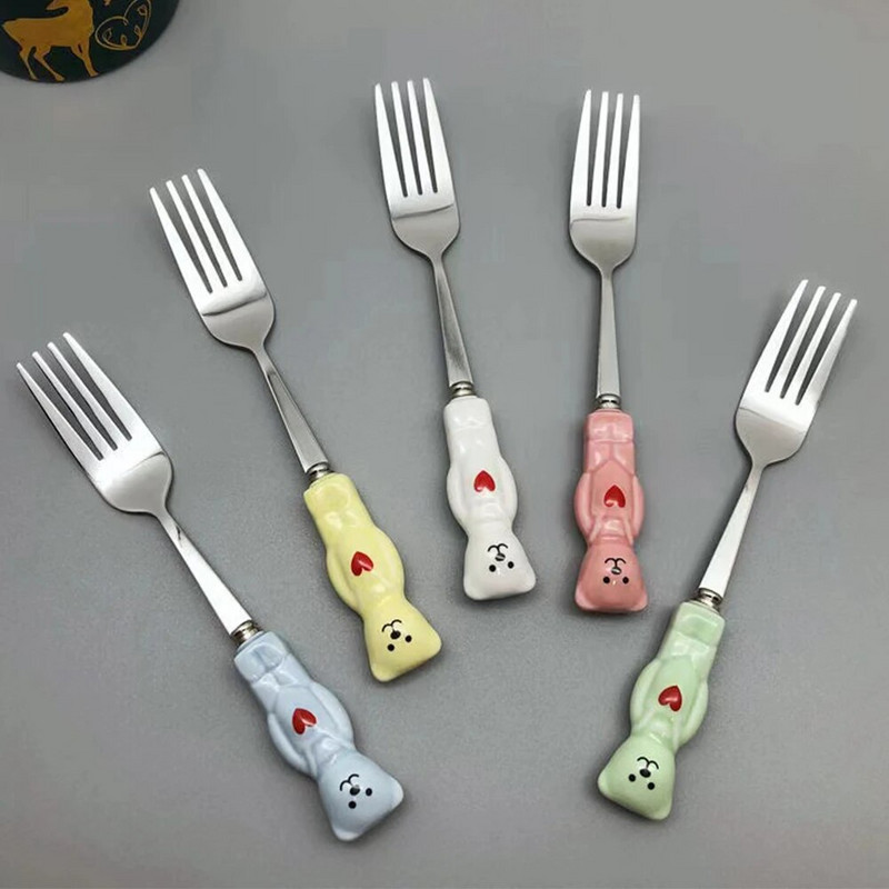 2 gab. Nerūsējošā tērauda galda piederumu komplekts Korejiešu jauks deserta karotes dakšiņas trauku komplekts kafijas karotes sirds radošs virtuves priekšmets