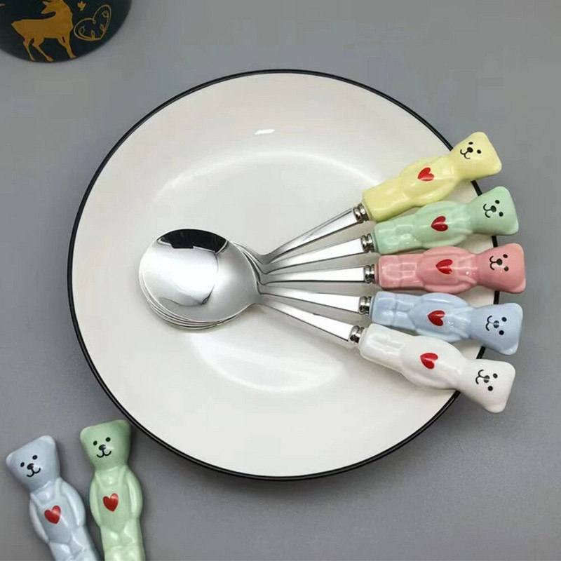 2 gab. Nerūsējošā tērauda galda piederumu komplekts Korejiešu jauks deserta karotes dakšiņas trauku komplekts kafijas karotes sirds radošs virtuves priekšmets