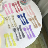 1 rinkinys prancūziško stiliaus Retro languotas desertinis šaukštas šakutė peilis plastikinis arbatos kavos maišymo šaukštas vintažinės gėlės arbatiniai šaukšteliai indų rinkiniai