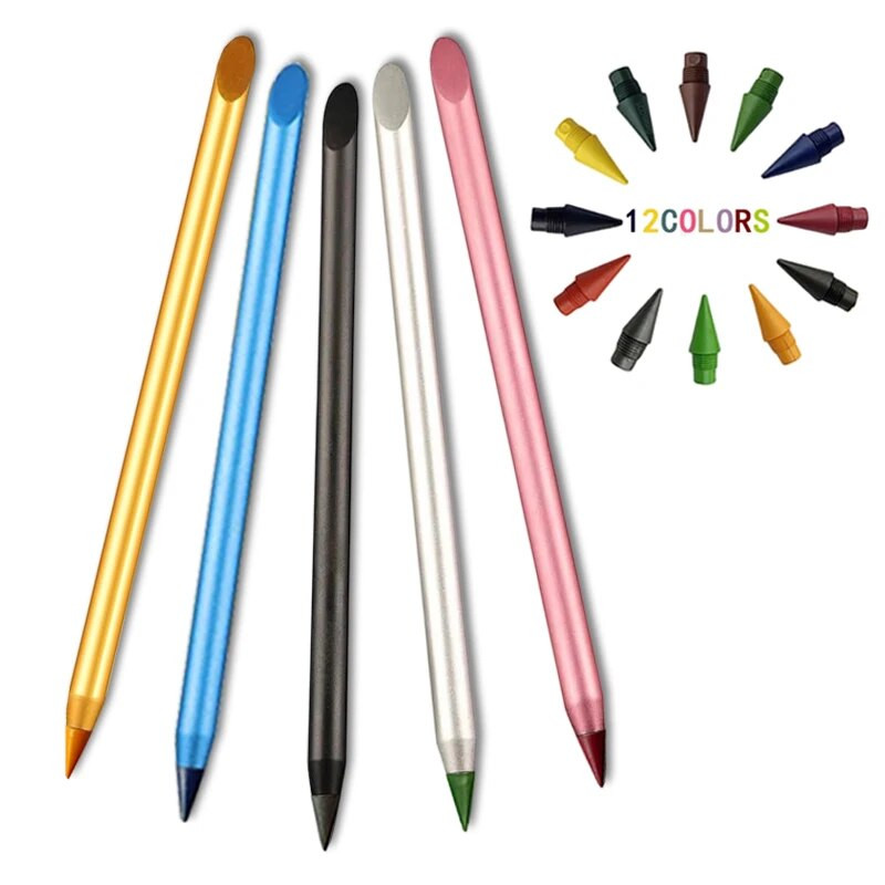 13 gab. Metāla mūžīgais zīmulis skices rīks 12 krāsu uzgaļi Skolas mākslas glezna Krāsains beztintes zīmulis Neierobežots rakstīšanas skaits, jauki piederumi