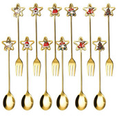 6gab/komplekts Ziemassvētku karotes Ziemassvētku nerūsējošā tērauda pārnēsājams ceļojumu galda trauks Ziemassvētku eglīte Ziemassvētku vecīša zupa maisīšanas deserta karotes