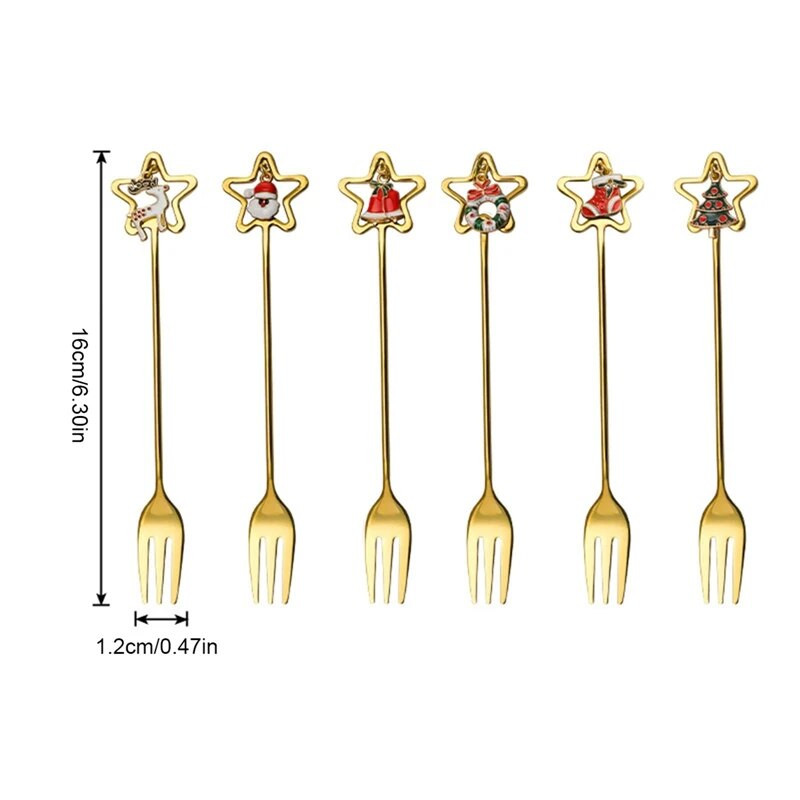 6gab/komplekts Ziemassvētku karotes Ziemassvētku nerūsējošā tērauda pārnēsājams ceļojumu galda trauks Ziemassvētku eglīte Ziemassvētku vecīša zupa maisīšanas deserta karotes