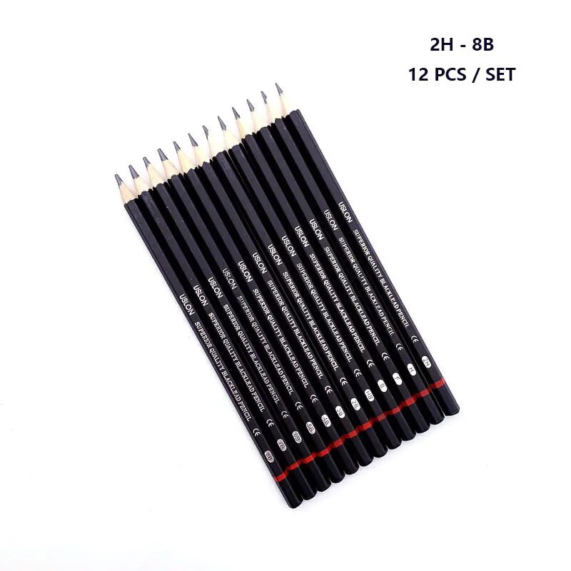 12 vnt / LOT Piešimo pieštukų rinkinys 2H-8B Grafito pieštukai mokyklai Metalinėje dėžutėje supakuoti Kanceliarinės prekės Meno reikmenys mokyklinės prekės