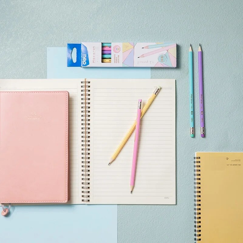 „Deli“ 12 vnt./dėžutė Grafitinis pieštukas HB 4 spalvų dėklas, mokyklinės dailės reikmenys EC025-HB