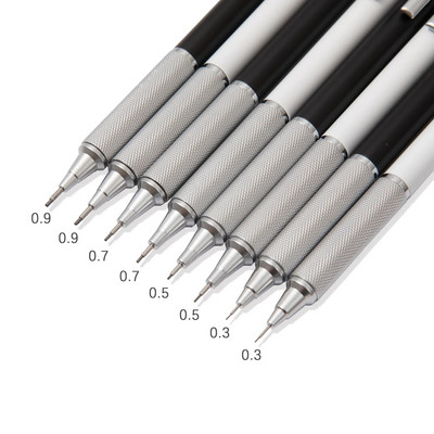 Žemos kokybės centrinio meno pieštukas 0,3,0,5,0,7,0,9 mm automatinio dizaino pieštuko gravitacijos braižymas, mechaninis metalas, aukštas rašymas