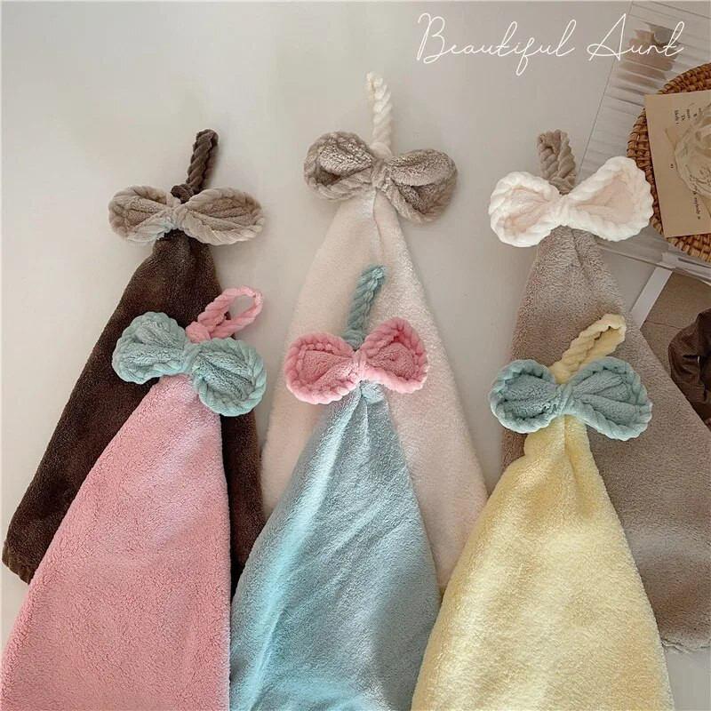 Coral Velvet Bowknot Μαλακές πετσέτες χεριών Μπάνιου Παχυμένες πετσέτες μικροϊνών απορροφητικά κουρέλια καθαρισμού Πανιά κουζίνας για το σπίτι