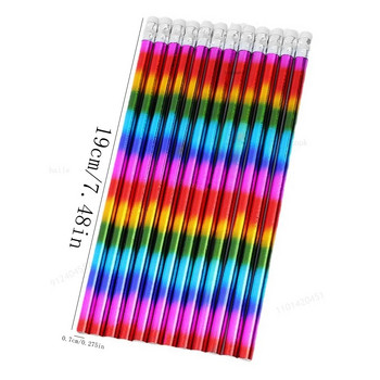 12 ΤΕΜ. Kawaii Rainbow Ξύλινο μολύβι με γόμα δώρο ξύστρα για μολύβι Kids HB Pencils Σκίτσο Σχέδιο Σχολικά Χαρτικά