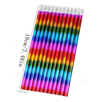 12PCS Kawaii Rainbow Wooden Pencil with eraser подарък острилка за моливи Детски HB моливи Sketch Drawing Училищни канцеларски материали