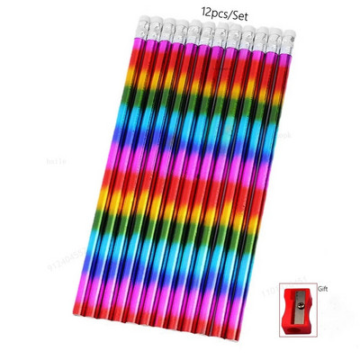 12 gab Kawaii Rainbow koka zīmulis ar dzēšgumiju dāvanu zīmuļu asināmais Kids HB zīmuļi skiču zīmēšanas skolas kancelejas piederumi