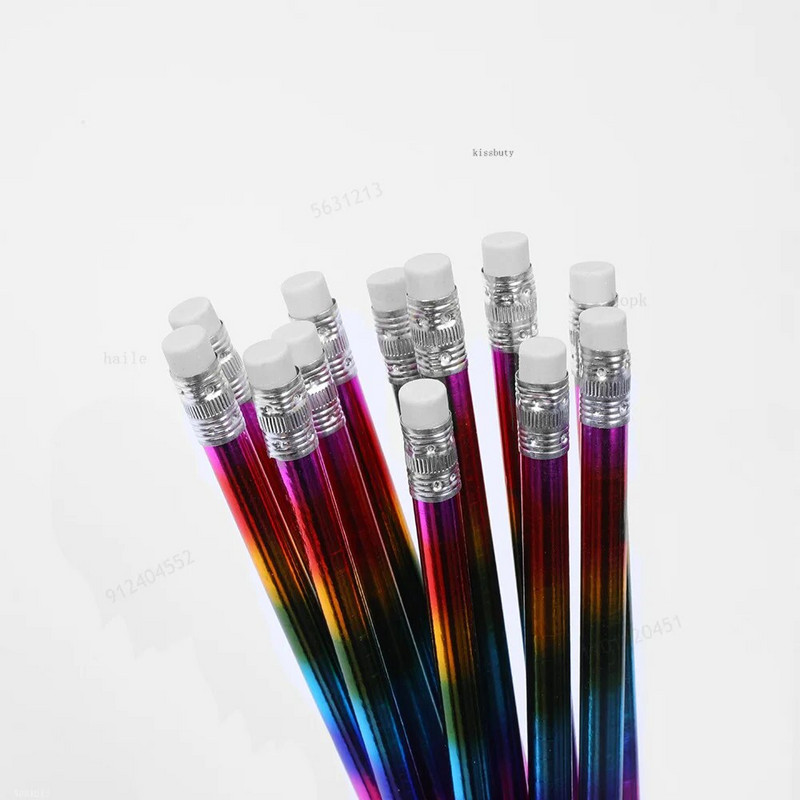 12 gab Kawaii Rainbow koka zīmulis ar dzēšgumiju dāvanu zīmuļu asināmais Kids HB zīmuļi skiču zīmēšanas skolas kancelejas piederumi