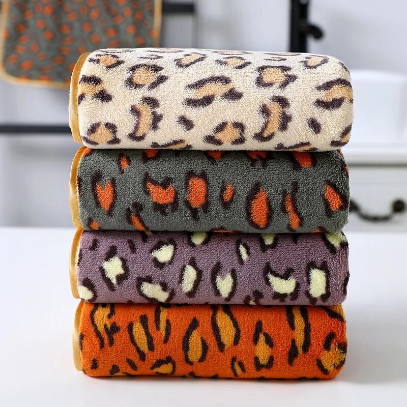 75x35cm Leopard Print salokāms vannas dvielis pieaugušajiem Virtuves trauku lupata Mikrošķiedras absorbējošs ātri žūstošs matiem Roku sejas dvieļi