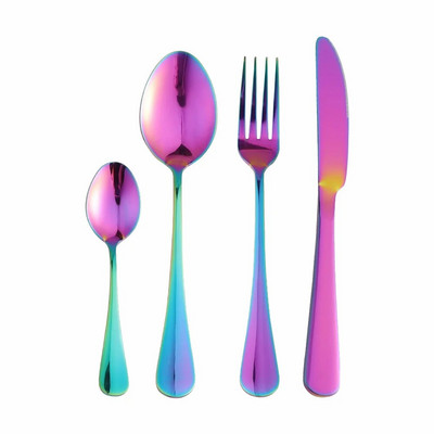 4Gb Baltā zelta nerūsējošā tērauda galda piederumu komplekts pusdienu trauku komplekts vakariņu galda piederumu komplekts ceļojumu dakšiņas naži karotes komplekts sudraba trauki