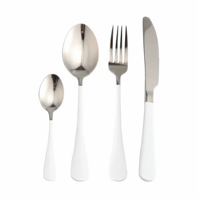 4Gb Baltā zelta nerūsējošā tērauda galda piederumu komplekts pusdienu trauku komplekts vakariņu galda piederumu komplekts ceļojumu dakšiņas naži karotes komplekts sudraba trauki