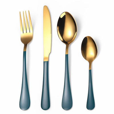 4Gb Baltā zelta nerūsējošā tērauda galda piederumu komplekts pusdienu trauku komplekts vakariņu galda piederumu komplekts ceļojumu dakšiņas naži karotes komplekts sudraba trauki