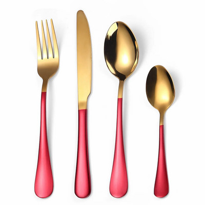 4Gb Baltā zelta nerūsējošā tērauda galda piederumu komplekts pusdienu trauku komplekts vakariņu galda piederumu komplekts ceļojumu dakšiņas naži karotes komplekts sudraba trauki