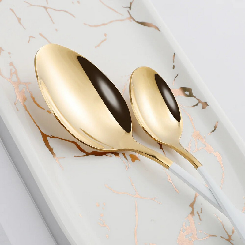 4Gb Baltā zelta nerūsējošā tērauda galda piederumu komplekts pusdienu trauku komplekts vakariņu galda piederumu komplekts ceļojumu dakšiņas naži karotes komplekts sudraba trauki