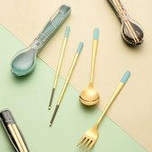 2/3 vnt. nerūdijančio plieno indų rinkinys Stalo reikmenų kempingo kelionių rinkiniai lazdelės Šakės Šaukštas Stalo įrankių dėklas Stalo reikmenų Indų rinkiniai