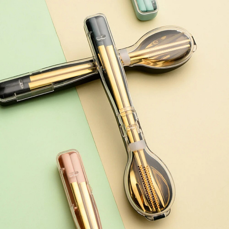 2/3 vnt. nerūdijančio plieno indų rinkinys Stalo reikmenų kempingo kelionių rinkiniai lazdelės Šakės Šaukštas Stalo įrankių dėklas Stalo reikmenų Indų rinkiniai