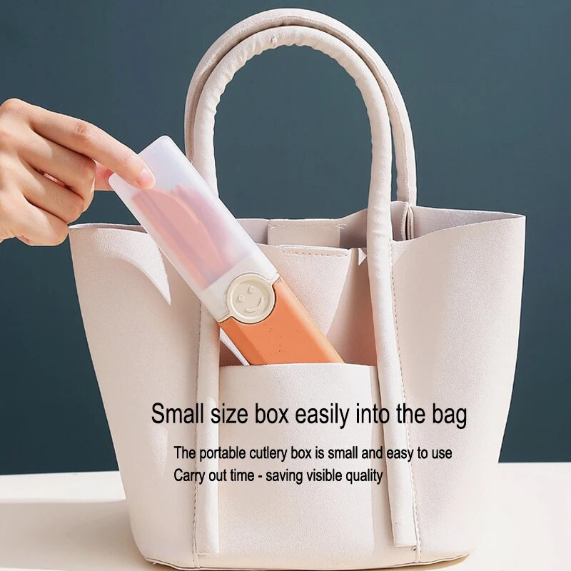 Pārnēsājama atkārtoti lietojama karotes dakša ceļojumu piknika irbulīši Kviešu salmu galda piederumu komplekts ar pārnēsāšanas kasti studentu birojam