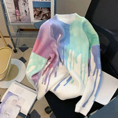 Trikotāžas džemperis Vīriešu Apakškakla Vīriešu Apģērbs Balts Puloveri Apaļas apkakles Kaklasaites Krāsa Vecs Korejiešu 2023 Rudens Liels Liels Izmērs AX