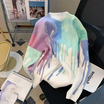 Trikotāžas džemperis Vīriešu Apakškakla Vīriešu Apģērbs Balts Puloveri Apaļas apkakles Kaklasaites Krāsa Vecs Korejiešu 2023 Rudens Liels Liels Izmērs AX