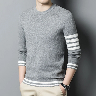 2023. g. Vīriešu džemperi, tb Luksusa zīmola apģērbi Vīriešu silts, mīksts džemperis, 4 stieņu džemperis ar O-kaklu, vilnas maisījuma pāra džemperis