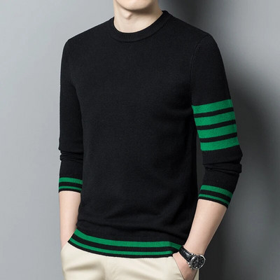 2023. g. Vīriešu džemperi, tb Luksusa zīmola apģērbi Vīriešu silts, mīksts džemperis, 4 stieņu džemperis ar O-kaklu, vilnas maisījuma pāra džemperis