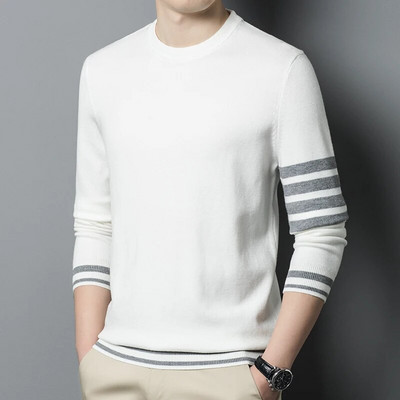 2023. g. Vīriešu džemperi, tb Luksusa zīmola apģērbi Vīriešu silts, mīksts džemperis, 4 stieņu džemperis ar O-kaklu, vilnas maisījuma pāra džemperis