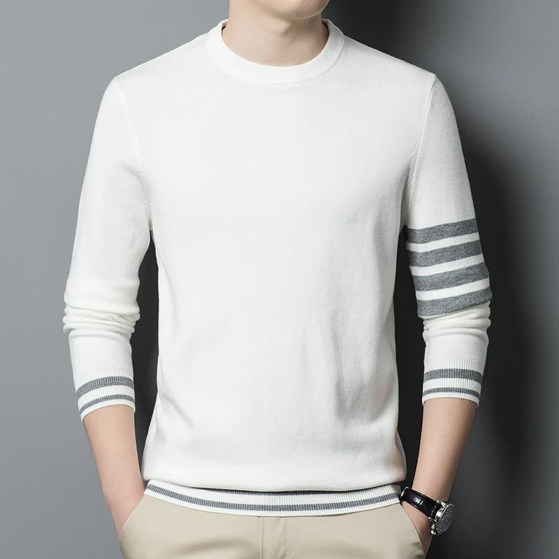 2023. g. Vīriešu džemperi, tb Luksusa zīmola apģērbi Vīriešu silts, mīksts džemperis, 4 stieņu džemperis ar O-kaklu, vilnas maisījuma pāra džemperis