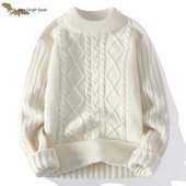 Vīriešu balti džemperi ar apkaklīti Apģērbi ziemas vintage džemperis Vīriešu trikotāžas vienkrāsains džemperis Vīriešu džemperi ar apkakli