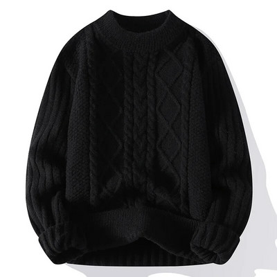 Vīriešu balti džemperi ar apkaklīti Apģērbi ziemas vintage džemperis Vīriešu trikotāžas vienkrāsains džemperis Vīriešu džemperi ar apkakli