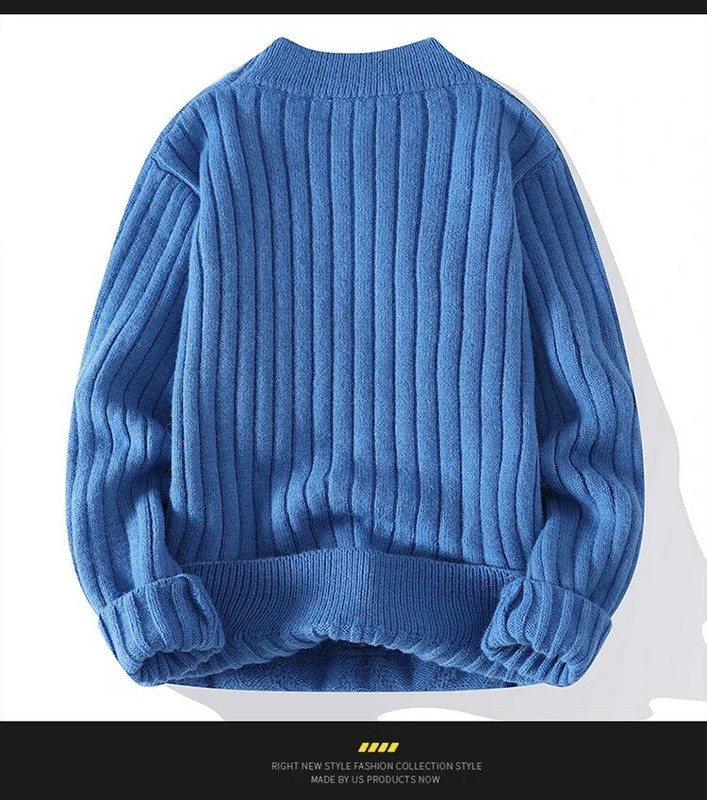 Vīriešu balti džemperi ar apkaklīti Apģērbi ziemas vintage džemperis Vīriešu trikotāžas vienkrāsains džemperis Vīriešu džemperi ar apkakli