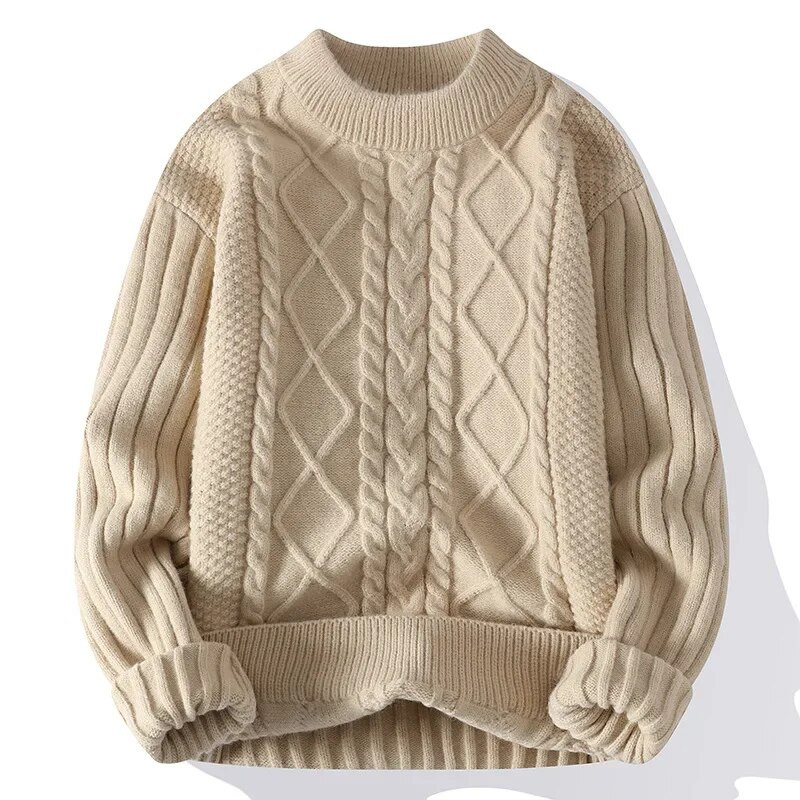 Vīriešu balti džemperi ar apkaklīti Apģērbi ziemas vintage džemperis Vīriešu trikotāžas vienkrāsains džemperis Vīriešu džemperi ar apkakli