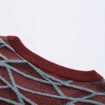 SHiONFA Πουλόβερ βρετανικού στυλ κόκκινο ριγέ Πλεκτό πουλόβερ μακρυμάνικο O λαιμόκοψη Πλεκτό πουλόβερ Ποιότητας, λεπτά μάλλινα ρούχα για το φθινόπωρο