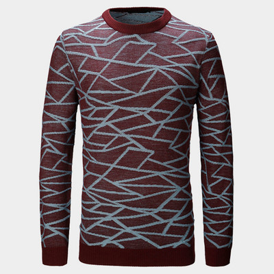 SHiONFA britu stila sarkans svītrains džemperis ar garām piedurknēm O kakla žakarda trikotāžas džemperis Kvalitatīvs plāns vilnas apģērbs rudenim