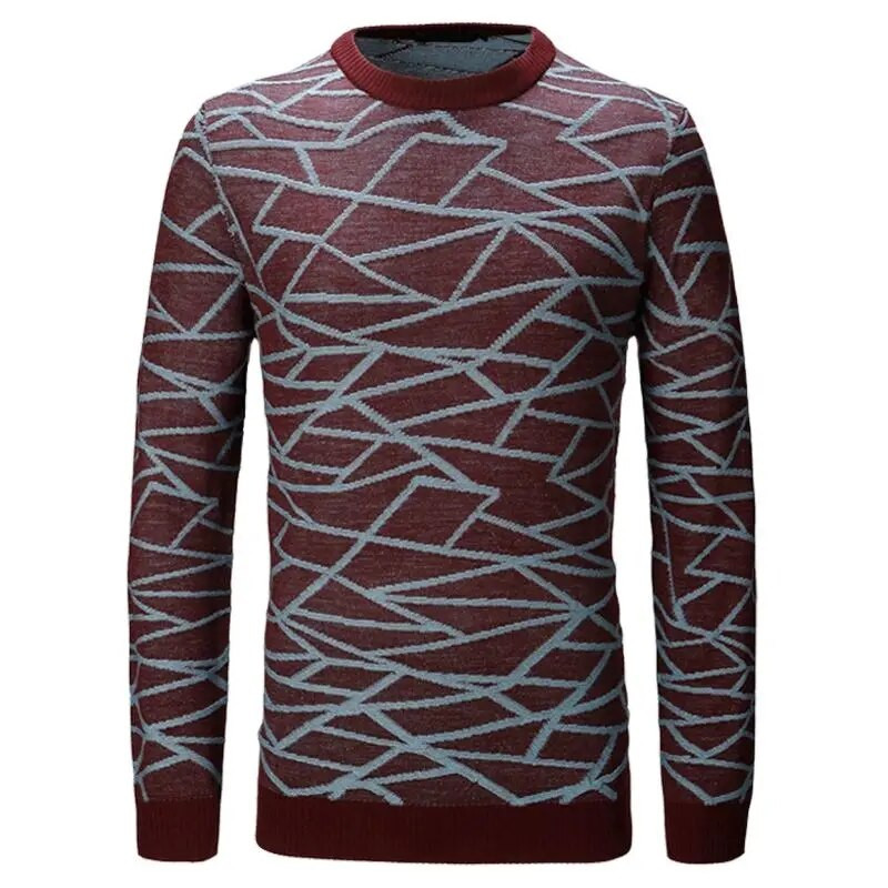 SHiONFA britu stila sarkans svītrains džemperis ar garām piedurknēm O kakla žakarda trikotāžas džemperis Kvalitatīvs plāns vilnas apģērbs rudenim