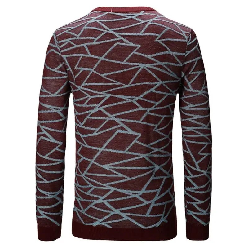 SHiONFA britu stila sarkans svītrains džemperis ar garām piedurknēm O kakla žakarda trikotāžas džemperis Kvalitatīvs plāns vilnas apģērbs rudenim