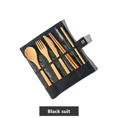 Bambusa galda piederumu komplekts Ceļojumu galda piederumu komplekts Videi draudzīgs galda piederumu komplekts Nazis, dakša, karote un salmi Koka galda piederumu komplekts Kempinga galda piederumi