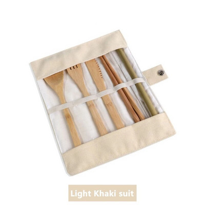 Bambusa galda piederumu komplekts Ceļojumu galda piederumu komplekts Videi draudzīgs galda piederumu komplekts Nazis, dakša, karote un salmi Koka galda piederumu komplekts Kempinga galda piederumi