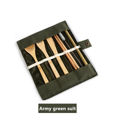 Bambusa galda piederumu komplekts Ceļojumu galda piederumu komplekts Videi draudzīgs galda piederumu komplekts Nazis, dakša, karote un salmi Koka galda piederumu komplekts Kempinga galda piederumi