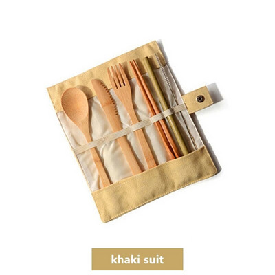 Bambusa galda piederumu komplekts Ceļojumu galda piederumu komplekts Videi draudzīgs galda piederumu komplekts Nazis, dakša, karote un salmi Koka galda piederumu komplekts Kempinga galda piederumi