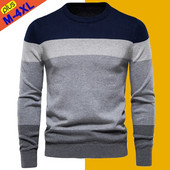 Pulóver Férfi Pulóver Őszi pamut O-nyakú pulóverek Férfi Téli Meleg Csíkos Jersey Férfi Pulóverek Pulóverek Fiú Nagy méretű 4XL póló
