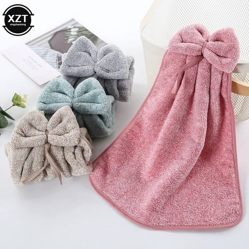 Jauni Bowknot Coral Velvet roku dvieļi virtuvei vannas istabai mikrošķiedras mīkstas, ātri žūstošas, absorbējošas tīrīšanas lupatiņas mājas frotē dvieļiem