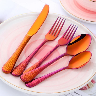 Luksusa galda piederumu komplekts 5 gab zelta galda piederumu varavīksnes galda piederumu komplekts no nerūsējošā tērauda melns galda piederumu komplekts nažu dakšiņu komplekts Western galda piederumi