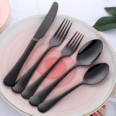 Luksusa galda piederumu komplekts 5 gab zelta galda piederumu varavīksnes galda piederumu komplekts no nerūsējošā tērauda melns galda piederumu komplekts nažu dakšiņu komplekts Western galda piederumi