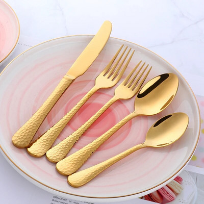 Luksusa galda piederumu komplekts 5 gab zelta galda piederumu varavīksnes galda piederumu komplekts no nerūsējošā tērauda melns galda piederumu komplekts nažu dakšiņu komplekts Western galda piederumi