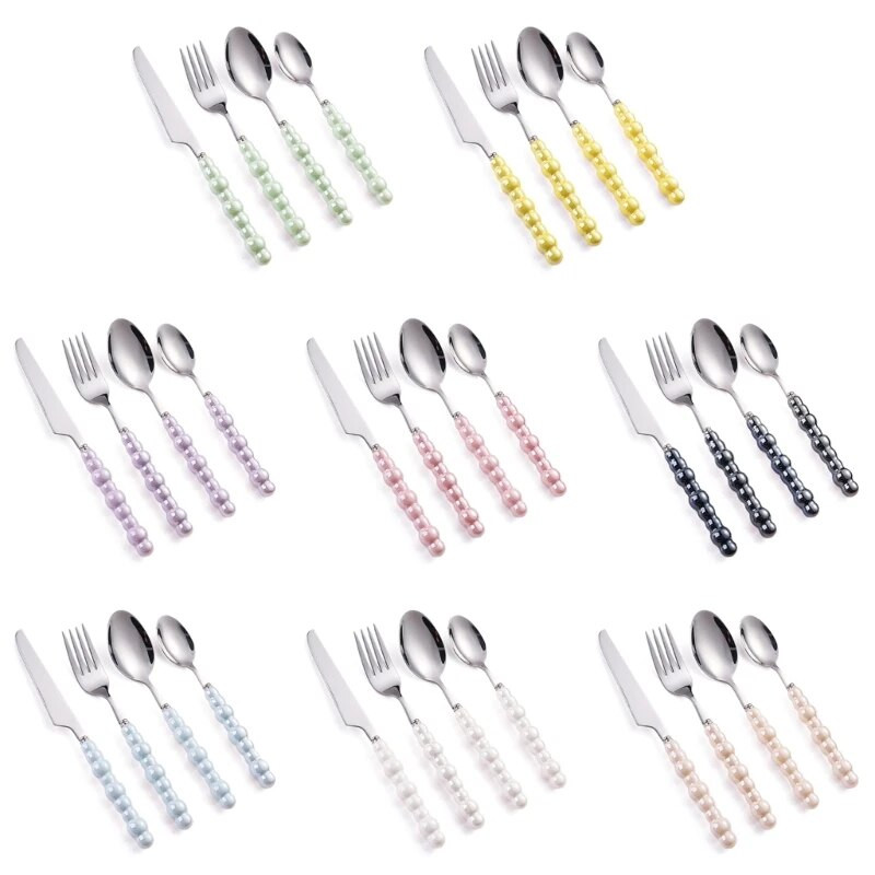 4 nerūdijančio plieno stalo įrankių rinkinys Stalo įrankių rinkinys su keraminėmis rankenomis Stalo reikmenų rinkinys Indų rinkinys virtuvės valgymui B03E