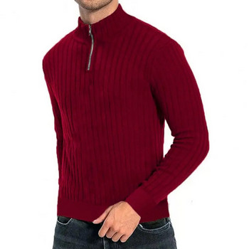 Ανδρικό χειμωνιάτικο πουλόβερ με φερμουάρ μισό ψηλό γιακά μασίφ πλεκτό μαλακό ζεστό ελαστικό casual πουλόβερ ριγέ Ανδρικό πουλόβερ μεσαίου μήκους
