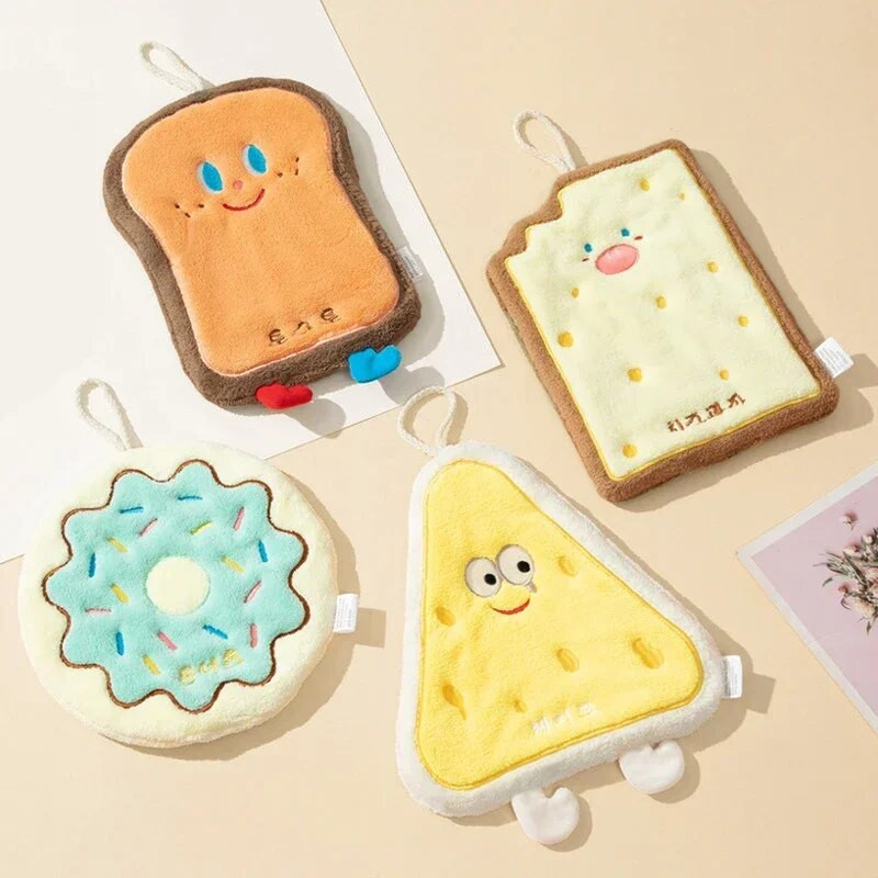 Kawaii Cartoon rankšluostis Koralinis aksominis rankų audinys Vandenį sugeriantis Minkštas vonios rankšluostis Skrudintos formos virtuvės vonios kambarys 핸드타올