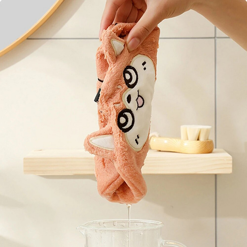 Jauns piekarināms roku dvielis, ātri žūstošs virtuves koraļļu vilnas karikatūra kvadrātveida gudrs divslāņu roku dvielis